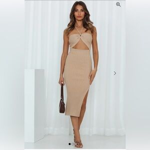 Hello Molly Tan Cut-Out Midi Dress